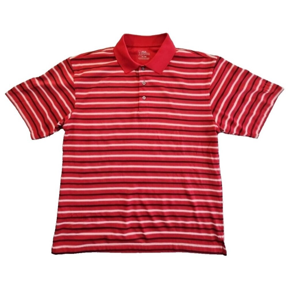 PGA Tour Men's Polo Golf Shirt Red Airflux Short Sleeve XL Button Up Collar EUC